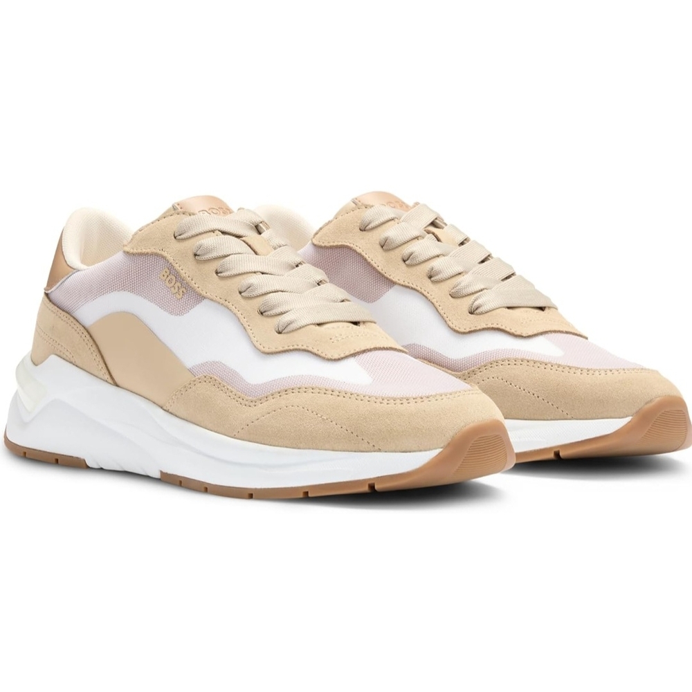 BOSS Women's Beige and White Sneakers
